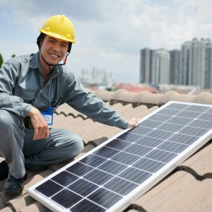 Contractor Installing Solar Panel